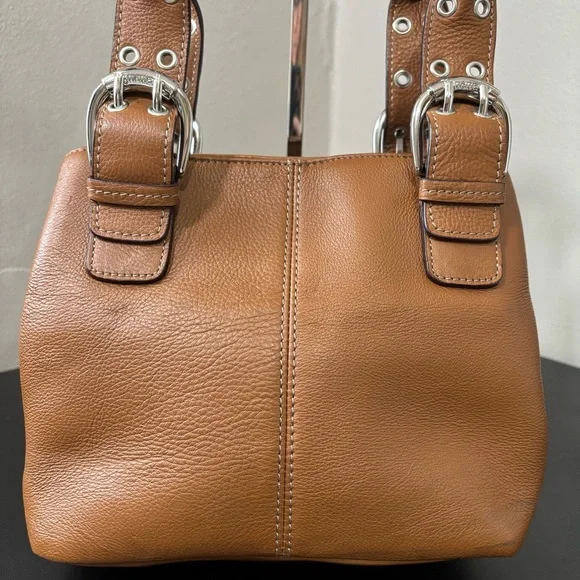 Tignanello Brown Leather Top Handle Satchel Purse Silver Hardware - Picture 7 of 11